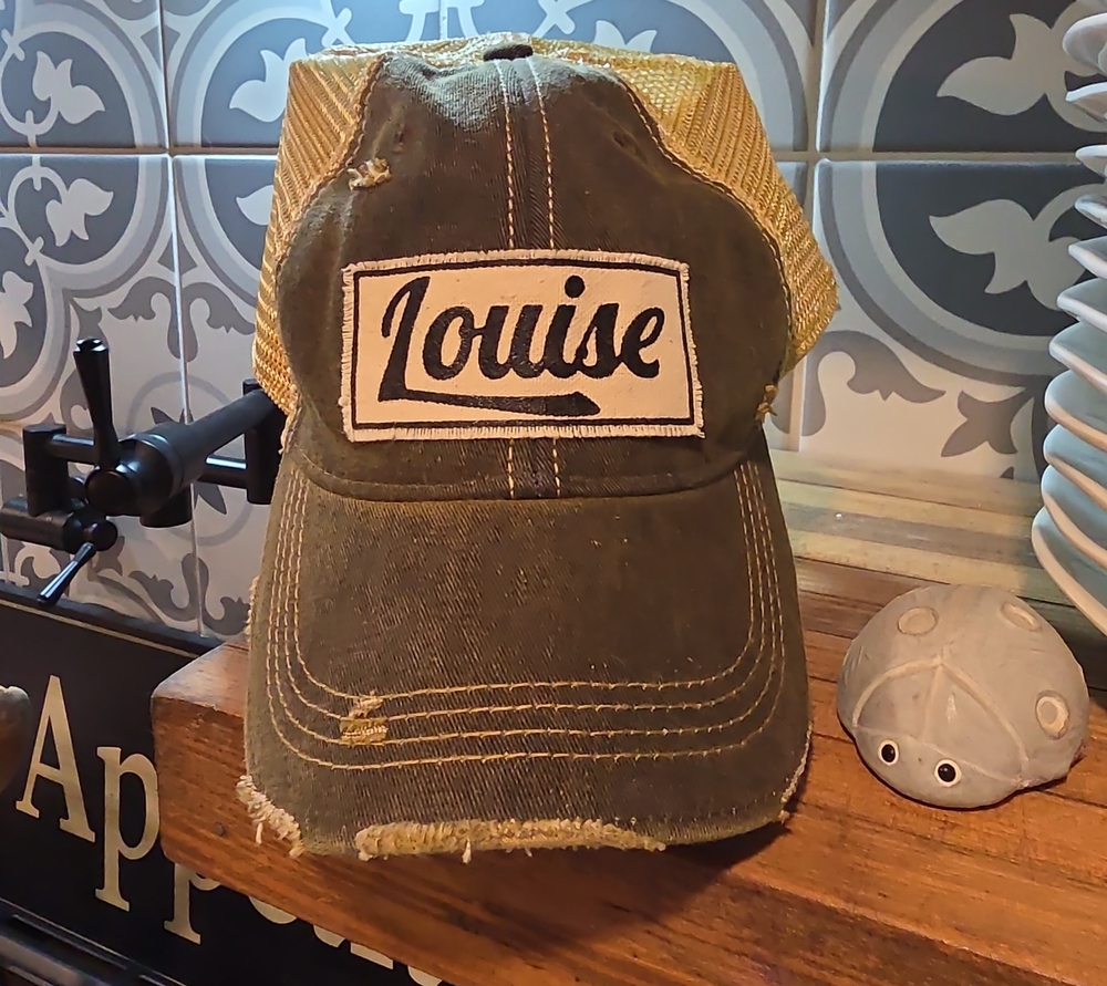 Louise Patch Olive Brownish/grey and Cream Mesh Snap-back Trucker Hat